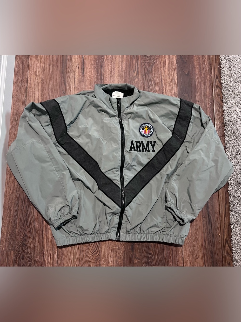 Gray 'ARMY' Military IPFU Windbreaker Jacket with Black Chevron Accents